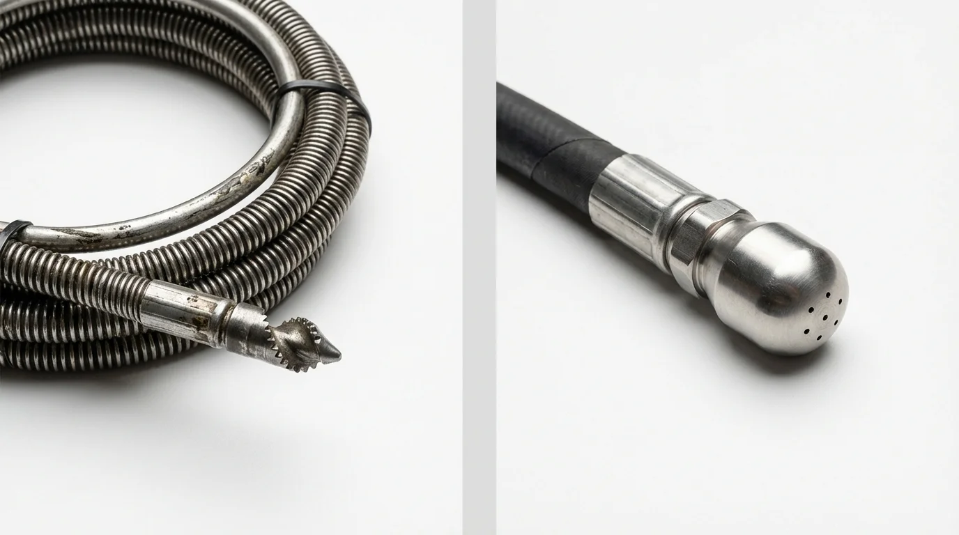 Drain snake cable and hydro jetting nozzle used for drain cleaning in Monticello, UT